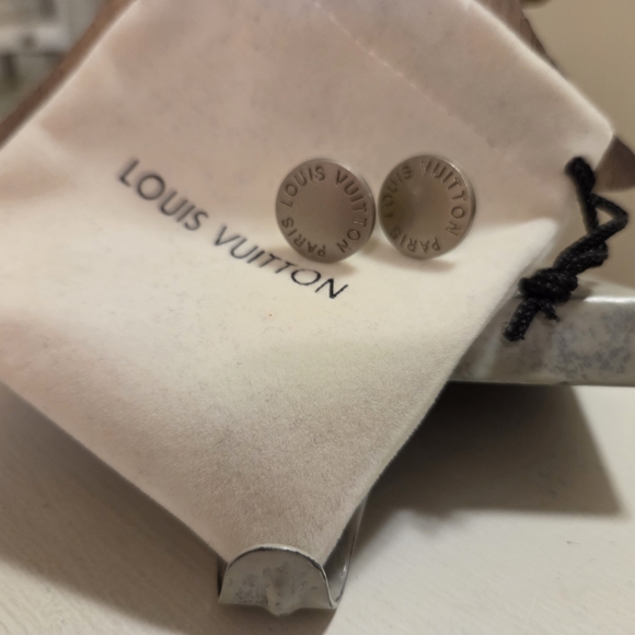 Louis Vuitton Repurposed Silver Button Logo Earrings **Make Me An Offer** - Picture 2 of 4